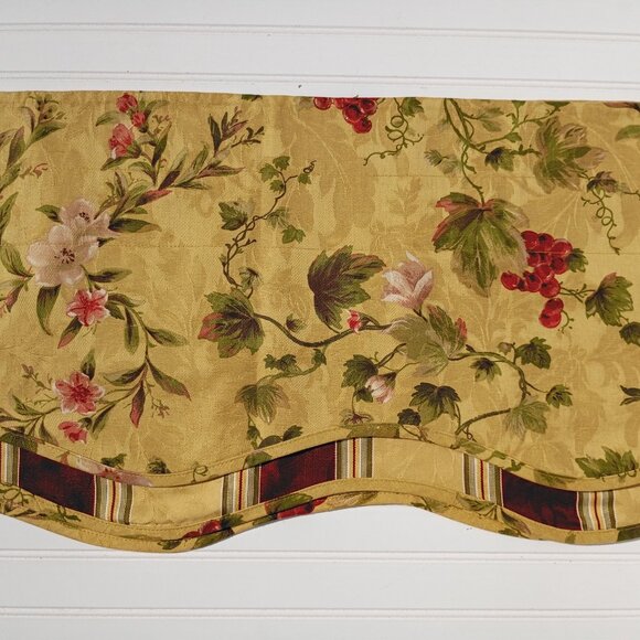 WAVERLY Curtain Valances Chianti Gold Red Grapes Rod Pocket SET OF 4 Scalloped - Picture 6 of 15